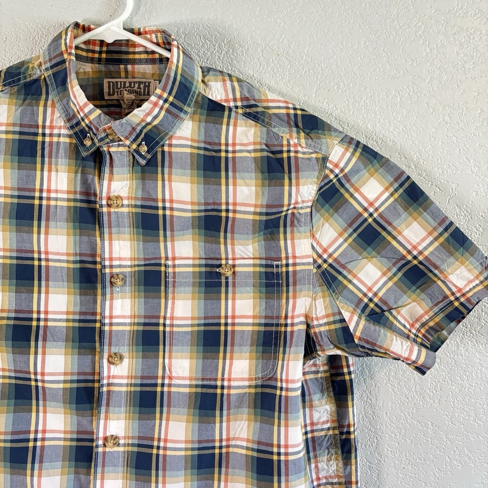 Duluth Trading Shirt Mens Large Relaxed Fit Plaid Short Sleeve Button Cotton